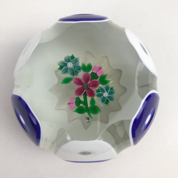 Perthshire 1982H Double Overlay Lampwork Floral Bouquet Facet Flower Paperweight - Picture 1 of 13